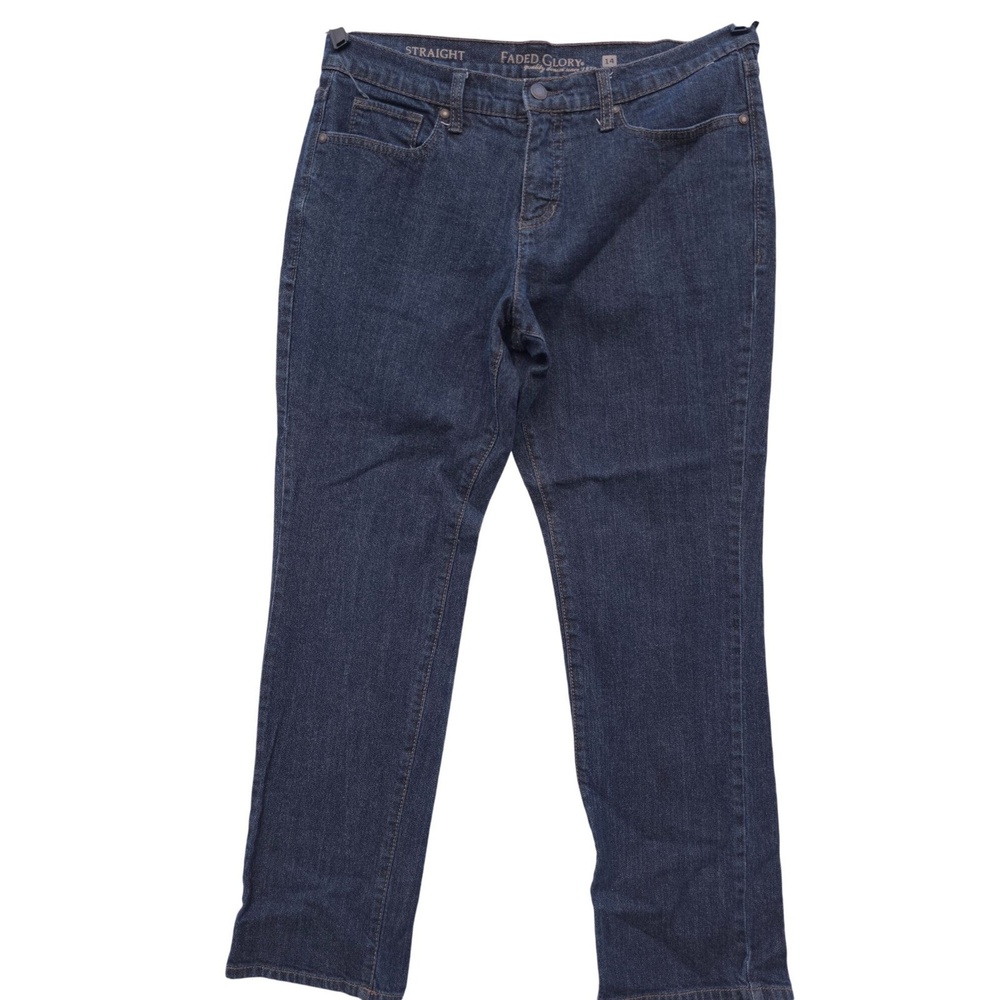 Faded Glory Womens Straight Leg Jeans Size 14 Petite Dark Wash Denim